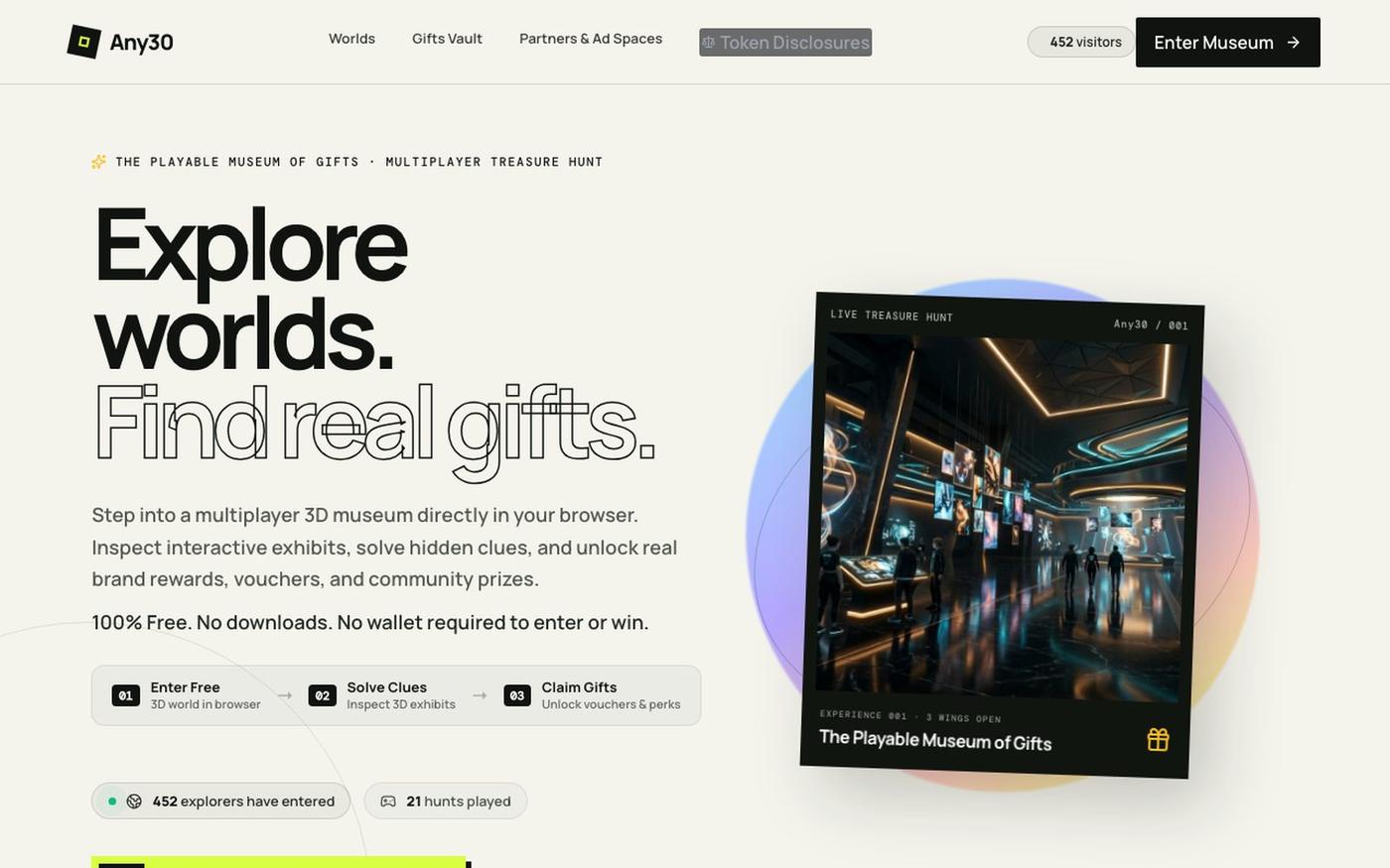 Any30 — The Playable Museum of Gifts | Explore Worlds, Find Gifts — screenshot