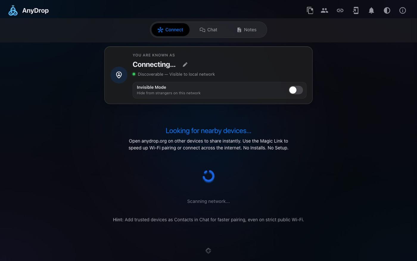 AnyDrop | Free Browser-Based Cross-Platform Sharing. No App. — screenshot
