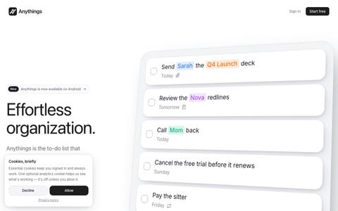 Anythings — Effortless Organization — screenshot