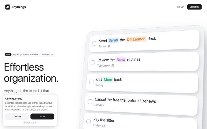Anythings — Effortless Organization — screenshot