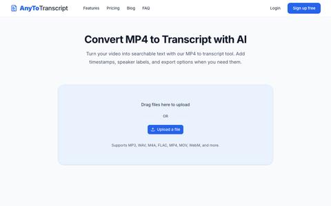 MP4 to Transcript Converter - Free & Accurate | AnyToTranscript — screenshot
