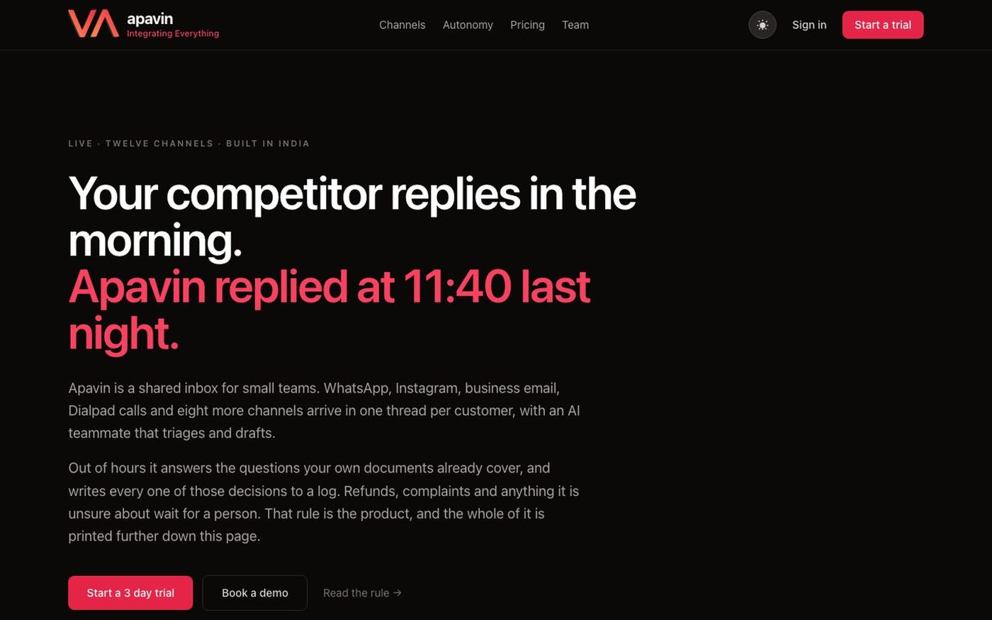 Apavin: Shared Omnichannel Inbox for Small Teams — screenshot