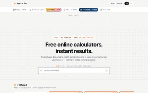 Free Online Calculators – Instant Results | Apexa Pro — screenshot