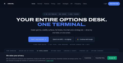 The Options Terminal — IV, Greeks & GEX on One Screen | ApexVol — screenshot