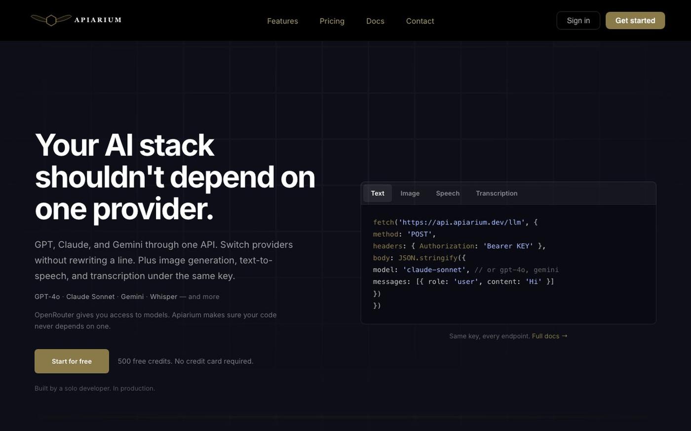 Apiarium - One API for OpenAI, Claude, Gemini & More — screenshot