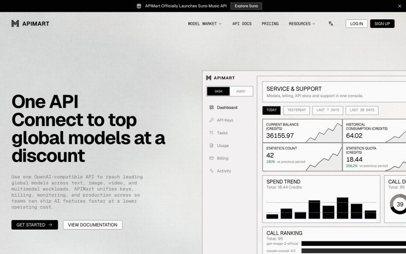 Discounted AI API Aggregator: GPT-5, Sora 2 | APIMart — screenshot