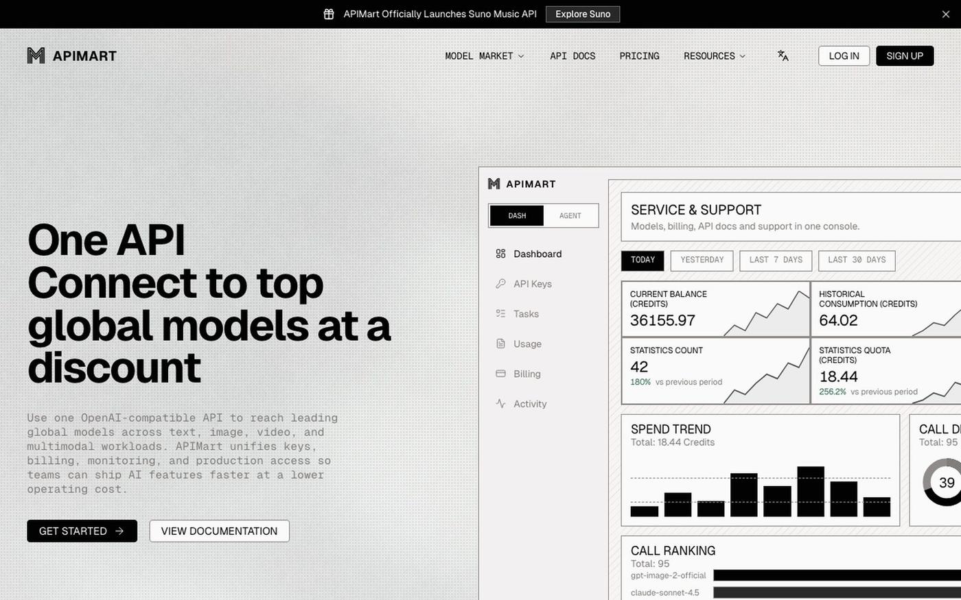 Discounted AI API Aggregator: GPT-5, Sora 2 | APIMart — screenshot