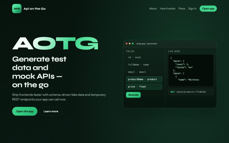 AOTG — Generate Test Data and Mock APIs — screenshot