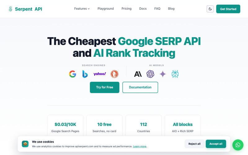 Cheapest Google SERP API & AI Rank Tracking from $0.03/10K — screenshot