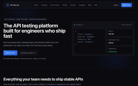 API Testing Tool for Load Tests and Monitoring | API Test Lab — screenshot
