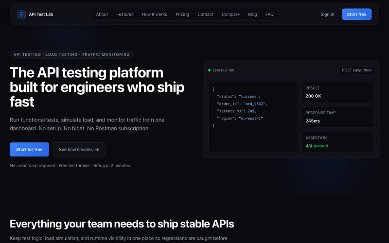 API Testing Tool for Load Tests and Monitoring | API Test Lab — screenshot