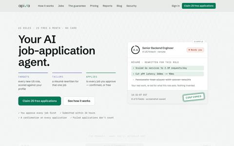 Your AI job-application agent for US roles — Apiva — screenshot