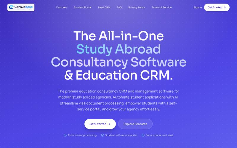 Consultease — Study Abroad Consultancy Software & Education Agency CRM — screenshot