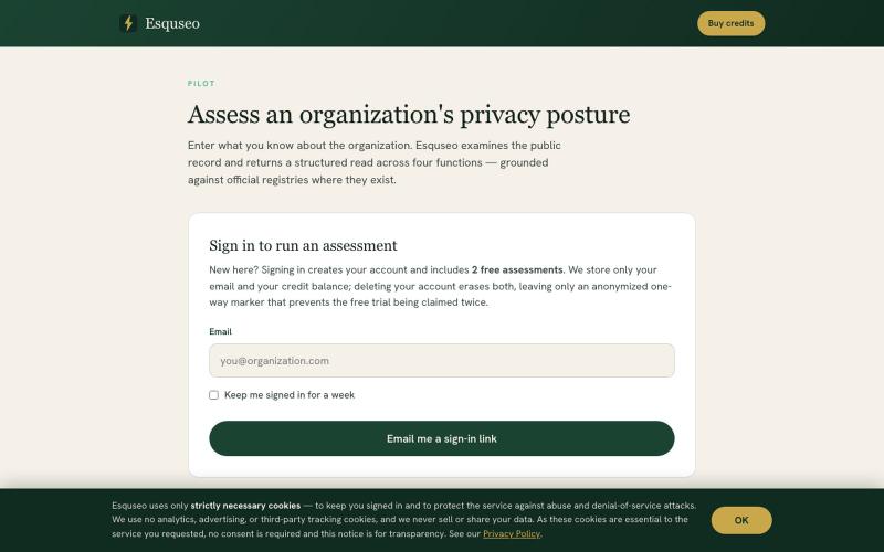Esquseo — Organizational privacy assessment — screenshot