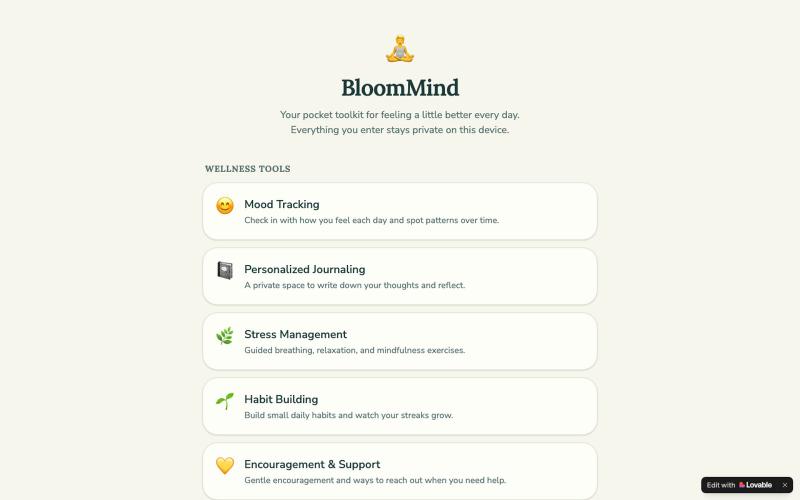 BloomMind — Your daily mental health toolkit — screenshot