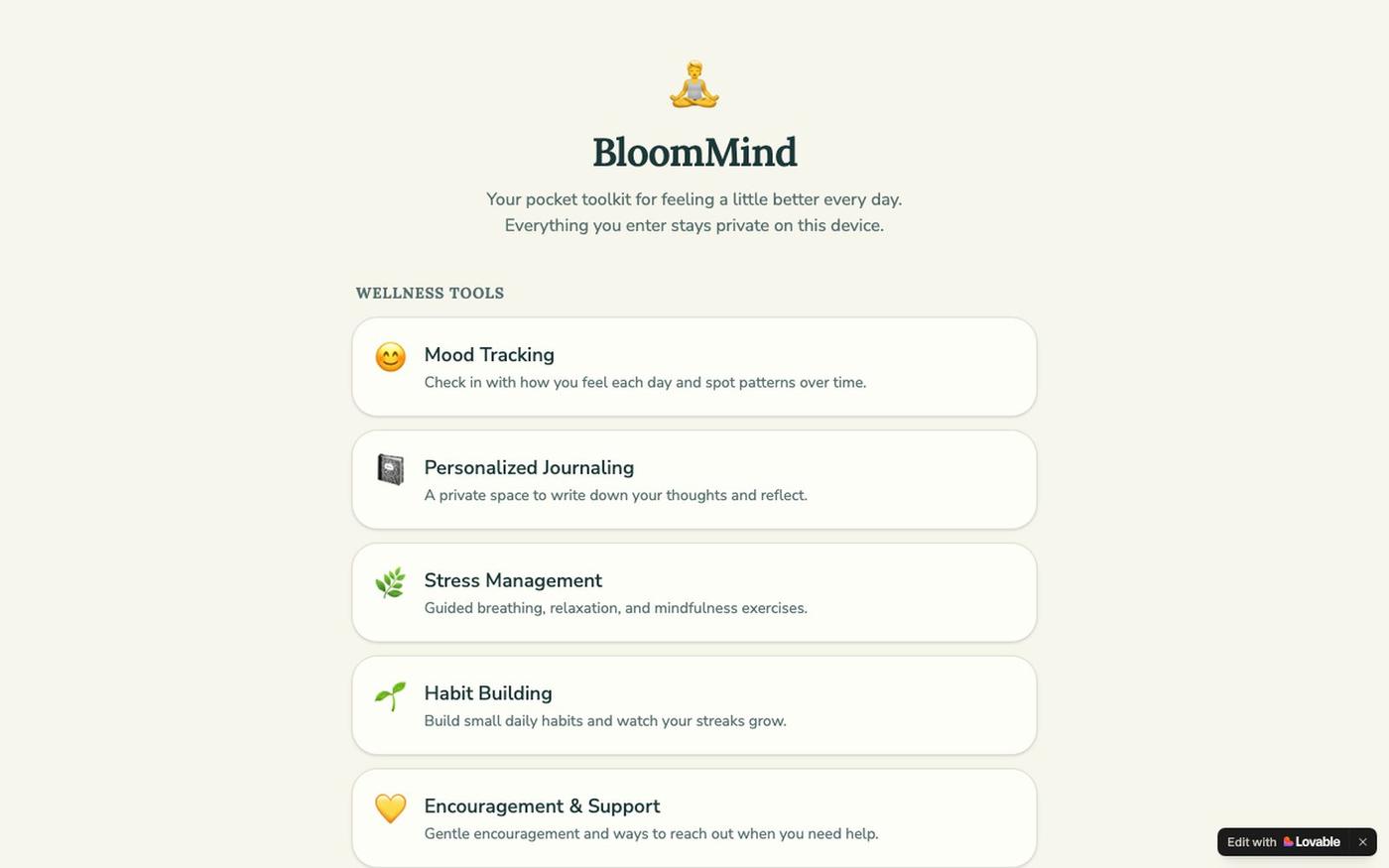 BloomMind — Your daily mental health toolkit — screenshot