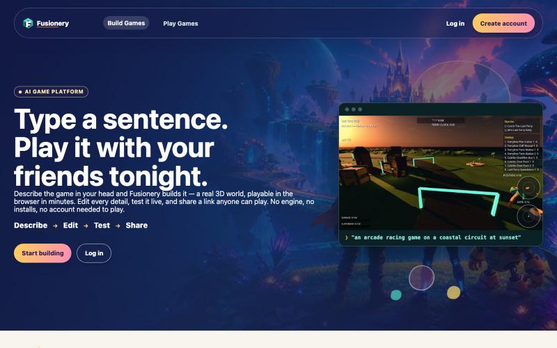 AI Game Creation Platform | Fusionery — screenshot