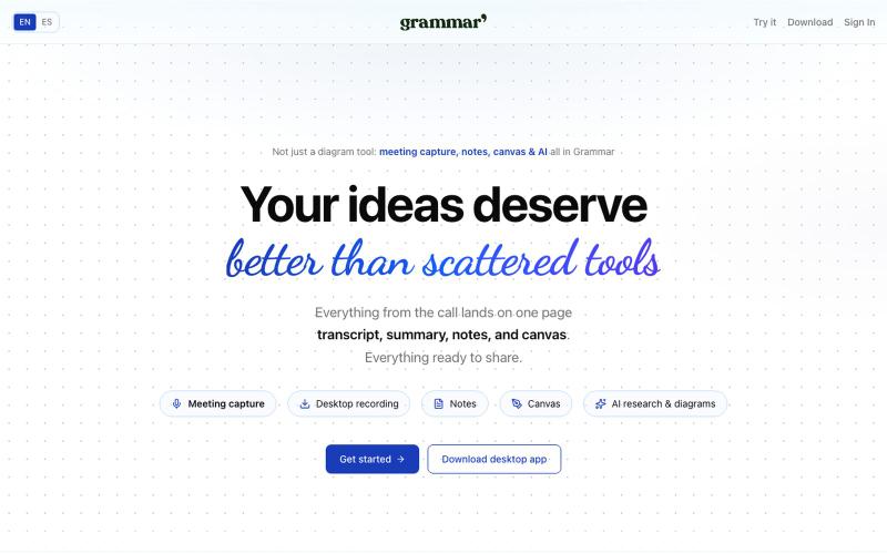 Grammar — Your ideas deserve better than scattered tools — screenshot