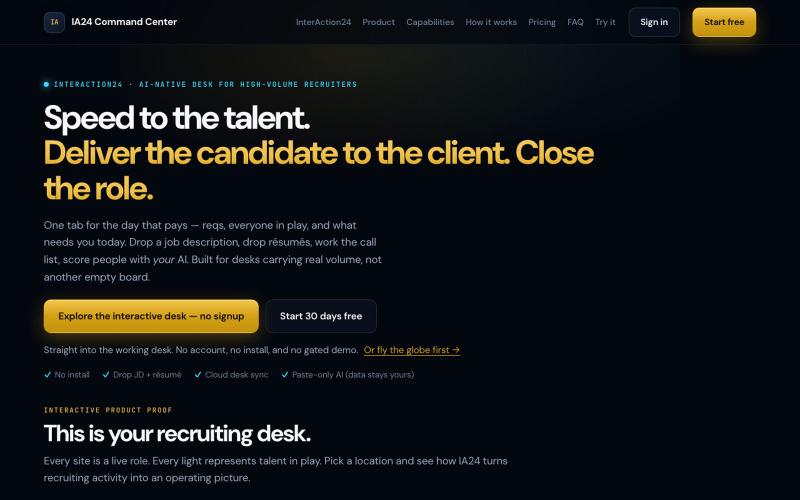 IA24 Command Center — Try the Recruiting Desk — screenshot