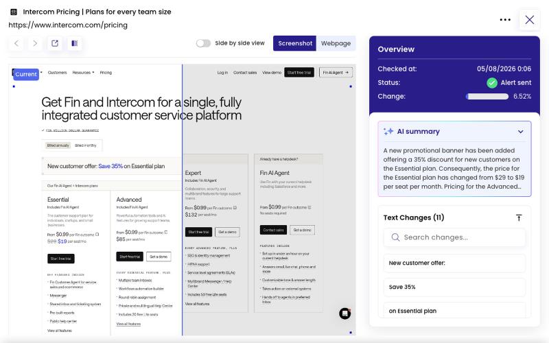 AI-powered website changes monitoring & alerts | Monity.ai app — screenshot