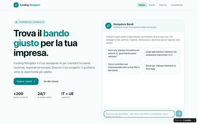 Funding Navigator — Trova il bando giusto con l'AI — screenshot