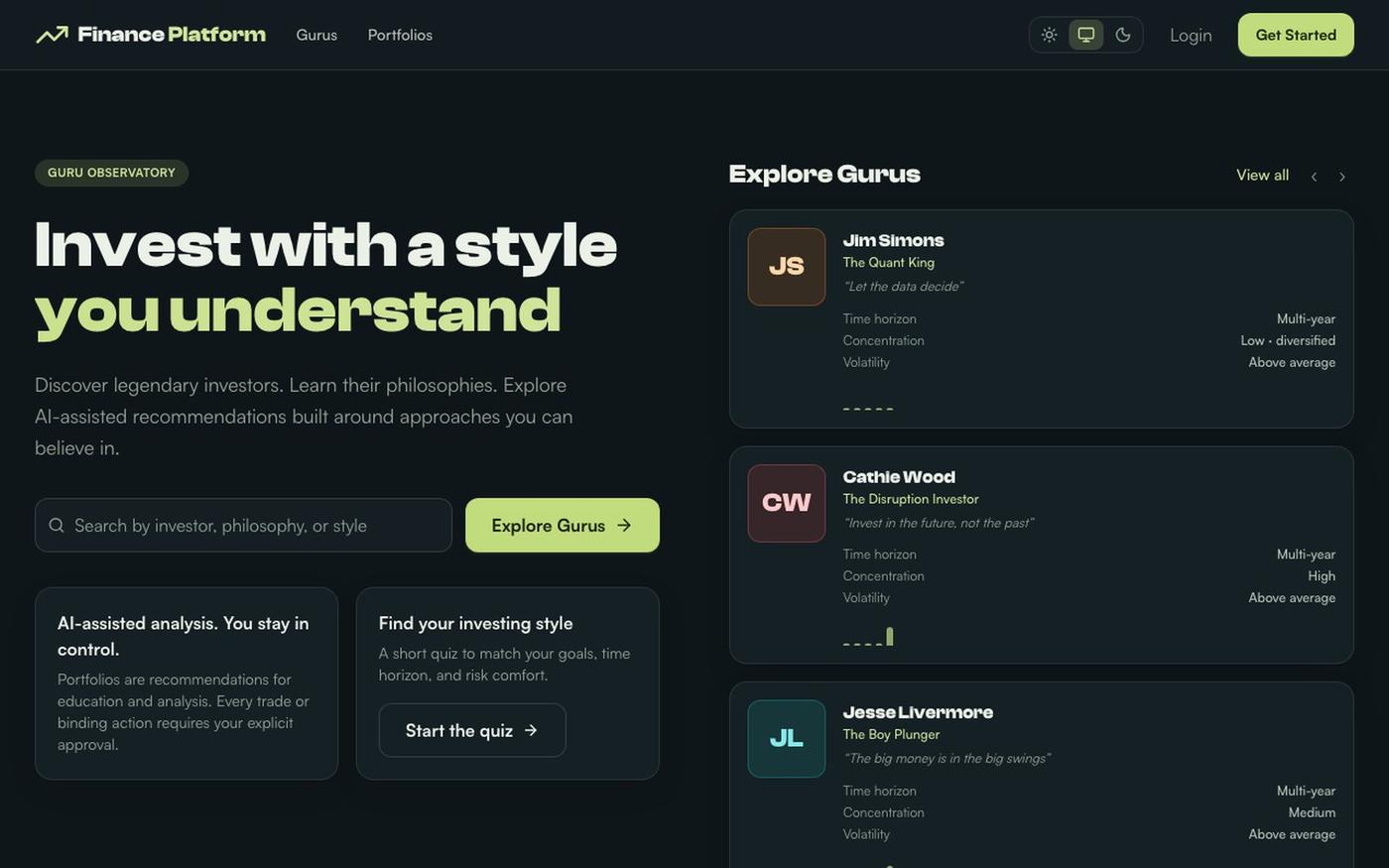 Finance Platform — AI Portfolio Matcher — screenshot
