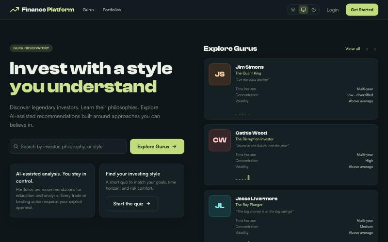 Finance Platform — AI Portfolio Matcher — screenshot