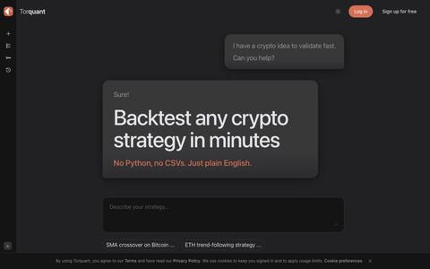 Backtest Crypto Strategies Without Code | Torquant — screenshot