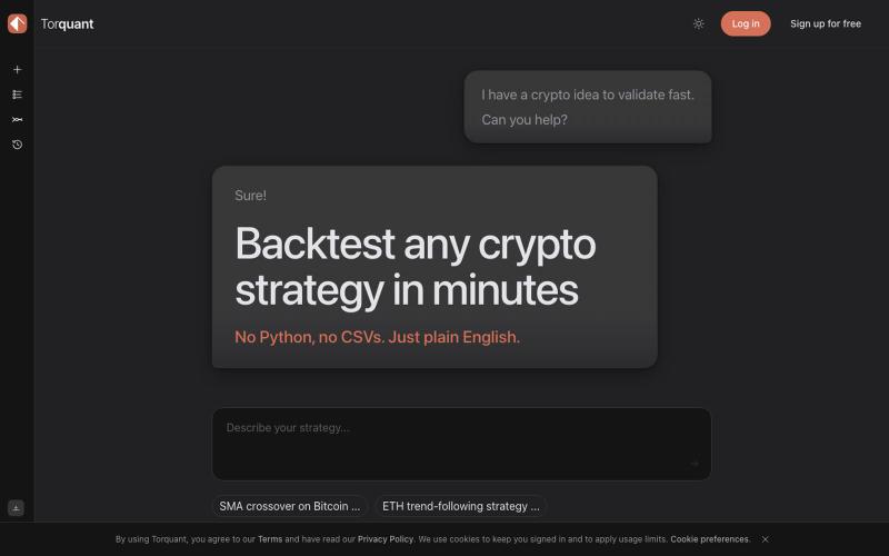 Backtest Crypto Strategies Without Code | Torquant — screenshot