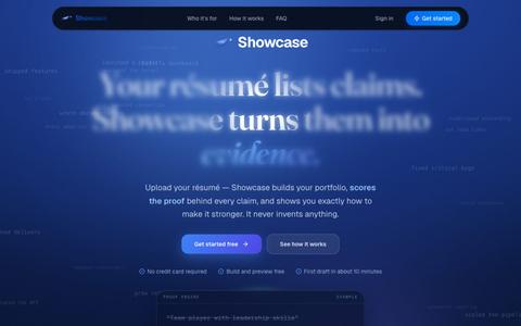 Showcase - Your résumé lists claims. Showcase turns them into evidence. — screenshot