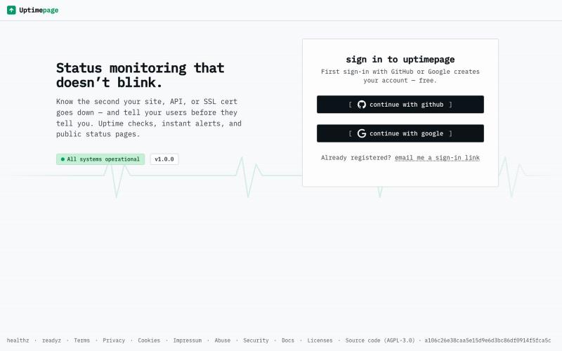 Sign in · Uptimepage — screenshot