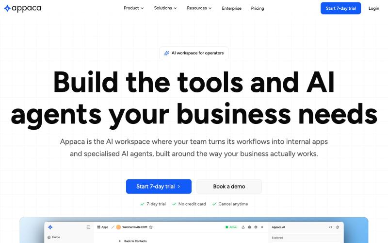 Appaca | AI Workspace for Internal Tools and Agents — screenshot