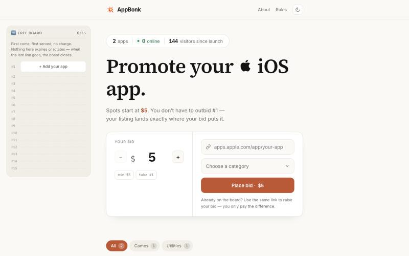 AppBonk — your bid is your rank — screenshot