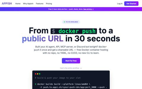 Free Docker Container Hosting for Demos | APPISH — screenshot