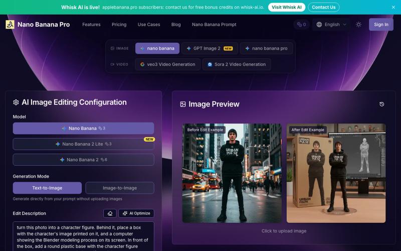 Nano Banana Pro - Free AI Image Editor Beats Flux | 8x Fast — screenshot