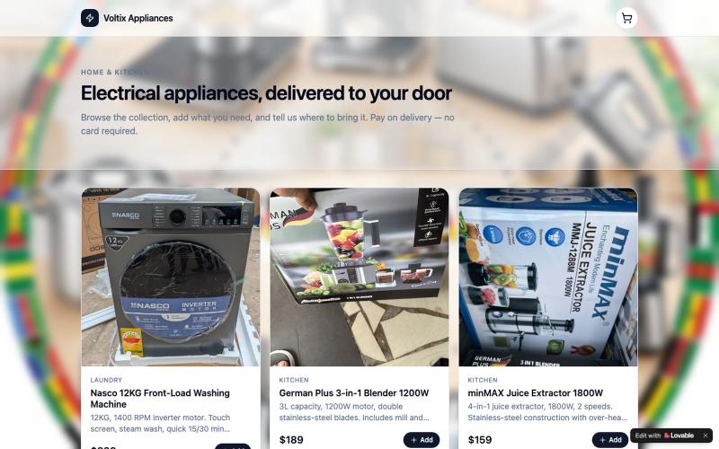 Voltix Appliances — Electrical Appliances, Delivered — screenshot