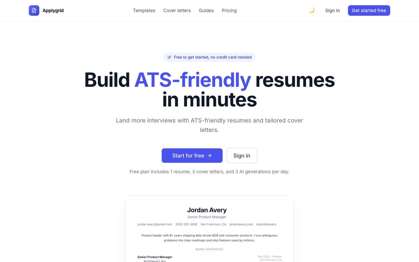 Applygrid – ATS Resume Builder & AI Cover Letter Generator — screenshot