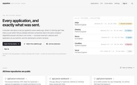 ApplyMind — every application, and exactly what was sent — screenshot