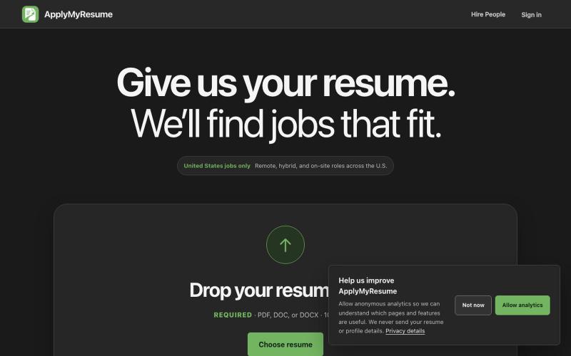 Jobs Matched to Your Resume | ApplyMyResume — screenshot