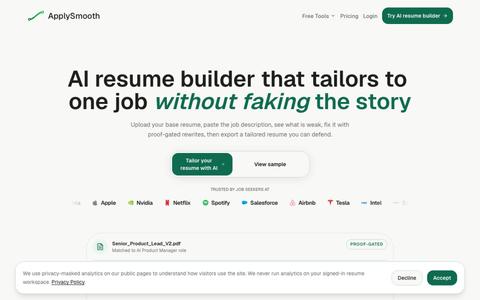 AI Resume Builder for Job Description Tailoring | ApplySmooth — screenshot