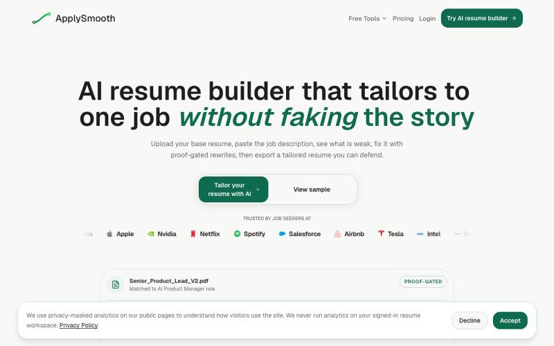AI Resume Builder for Job Description Tailoring | ApplySmooth — screenshot