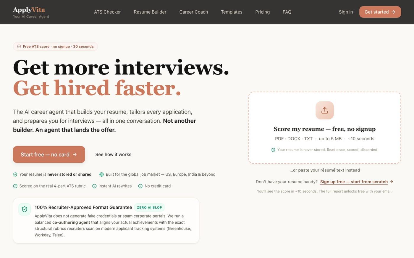 ApplyVita — AI Career Agent for Resumes, Applications & Interviews — screenshot