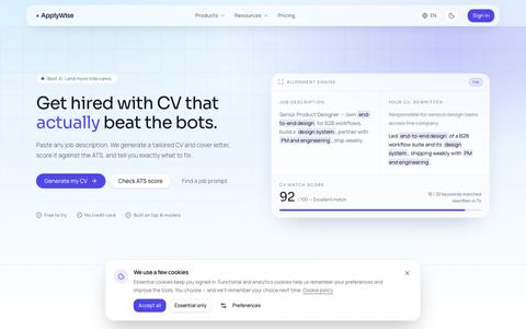 ApplyWise — AI CVs, Cover Letters & ATS Optimization — screenshot