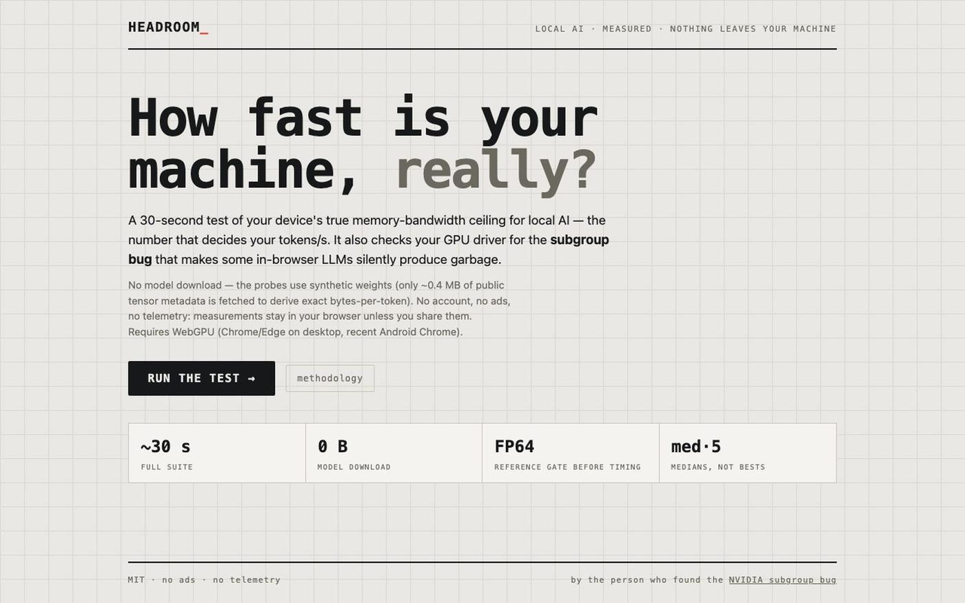 HEADROOM — how fast is your machine, really? — screenshot