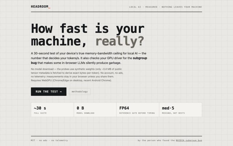 HEADROOM — how fast is your machine, really? — screenshot