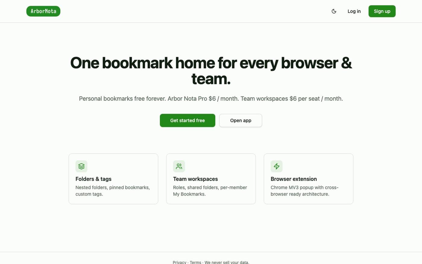 Arbor Nota — Bookmark manager that plants trees — screenshot