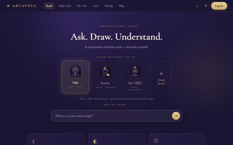 Arcavoya — Free AI Tarot Reading, in Conversation — screenshot