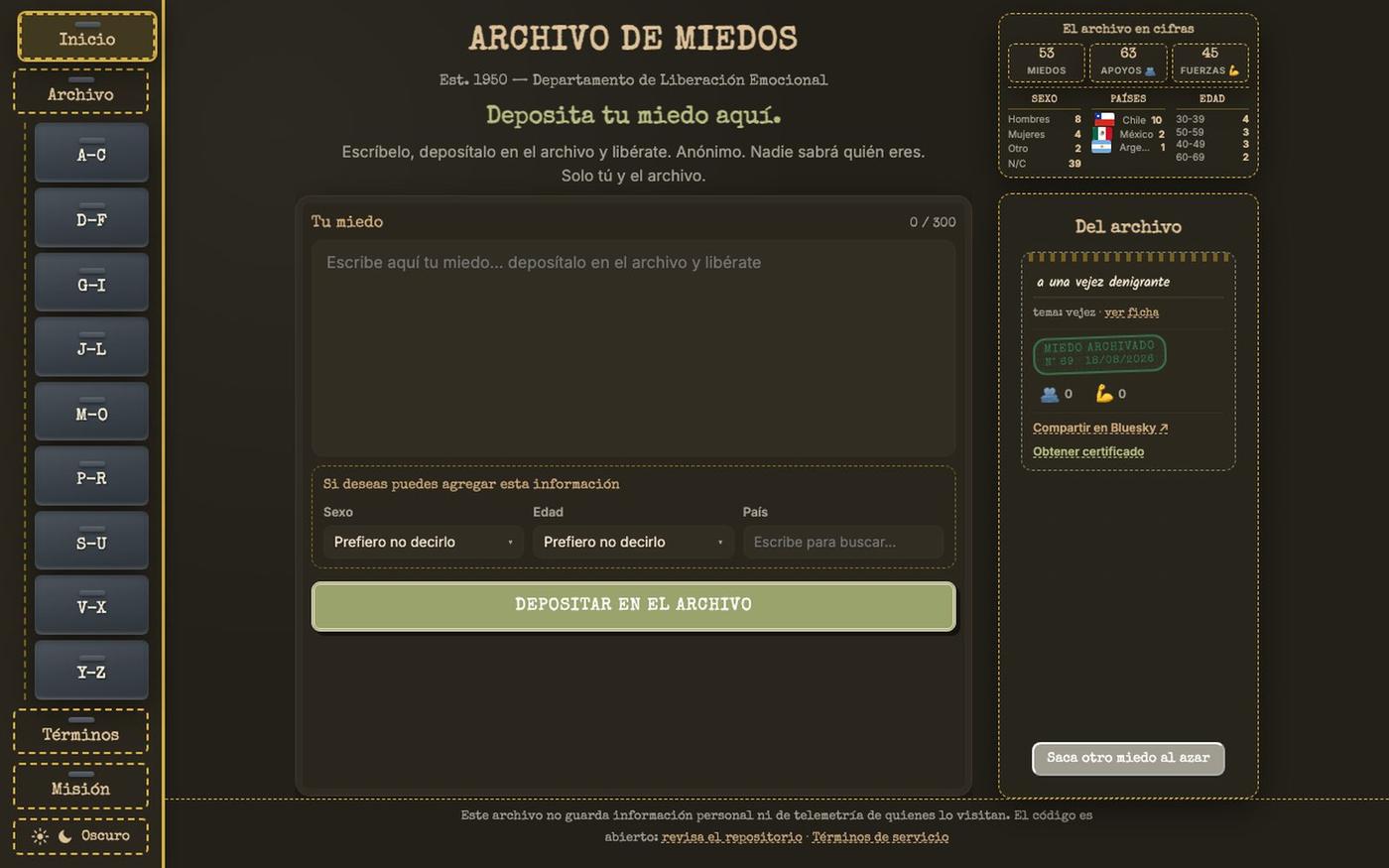 Archivo de Miedos — screenshot