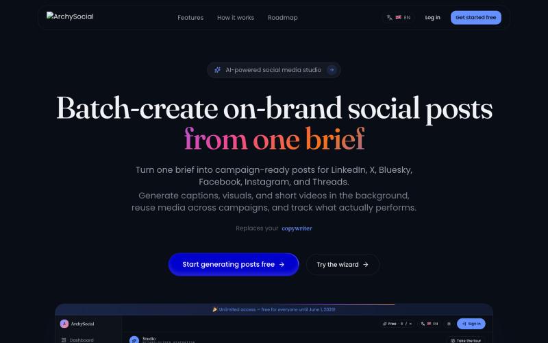 ArchySocial — AI Social Post Studio — screenshot