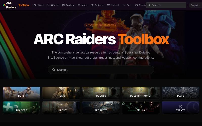 ARC Raiders Toolbox | Items, Quests, Maps, Projects, Hideout — screenshot